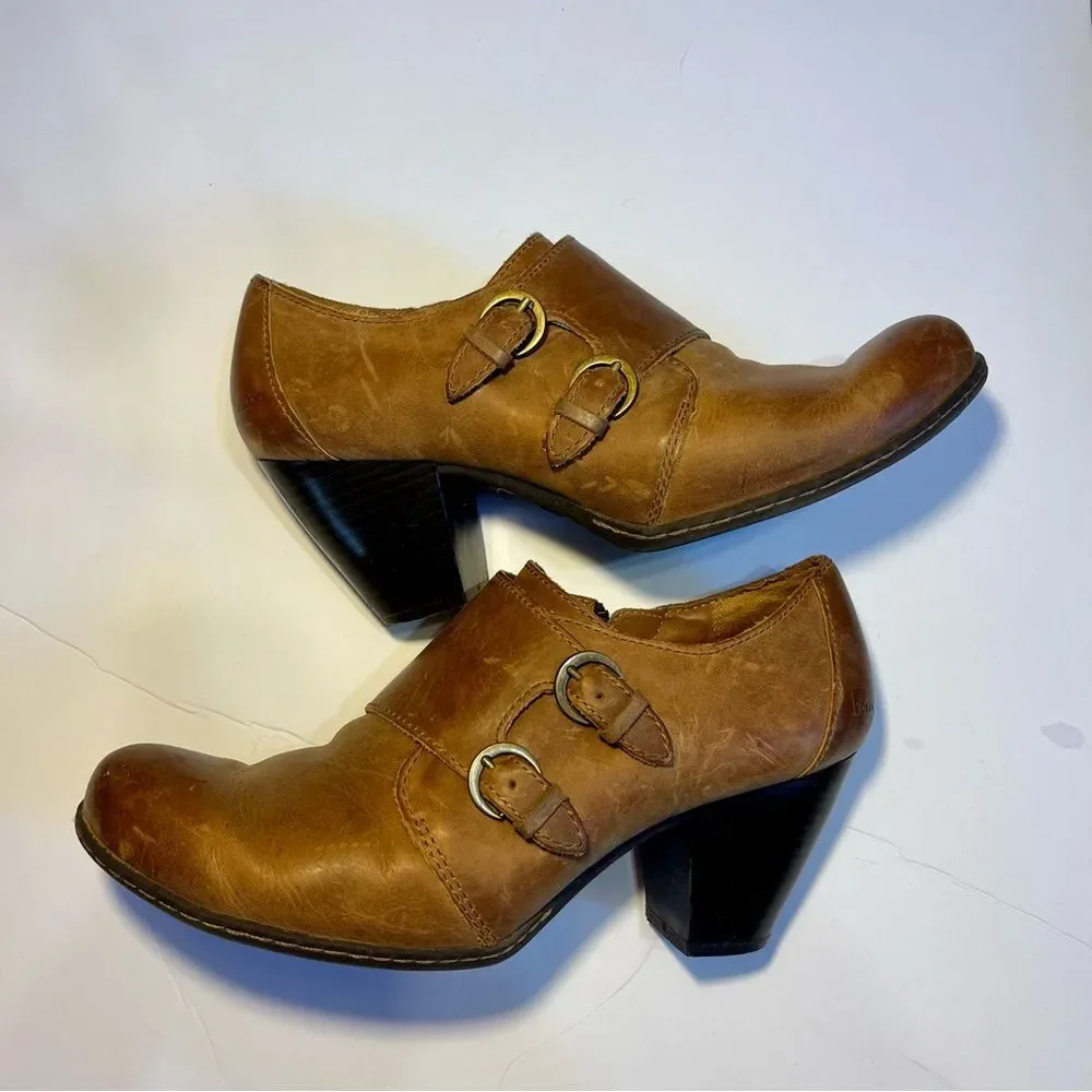 Born Women's Brown Leather Ankle Booties with Buckles